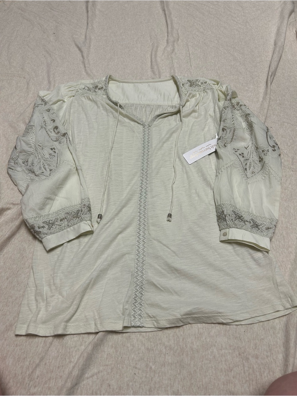 NWT Soft Surroundings Peasant Top Romantic Embroidered Renaissance Flowy Light
